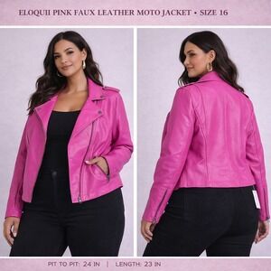 Eloquii Pink Faux Leather Moto Jacket Womens Size 18/20 Biker Fuchsia NWT